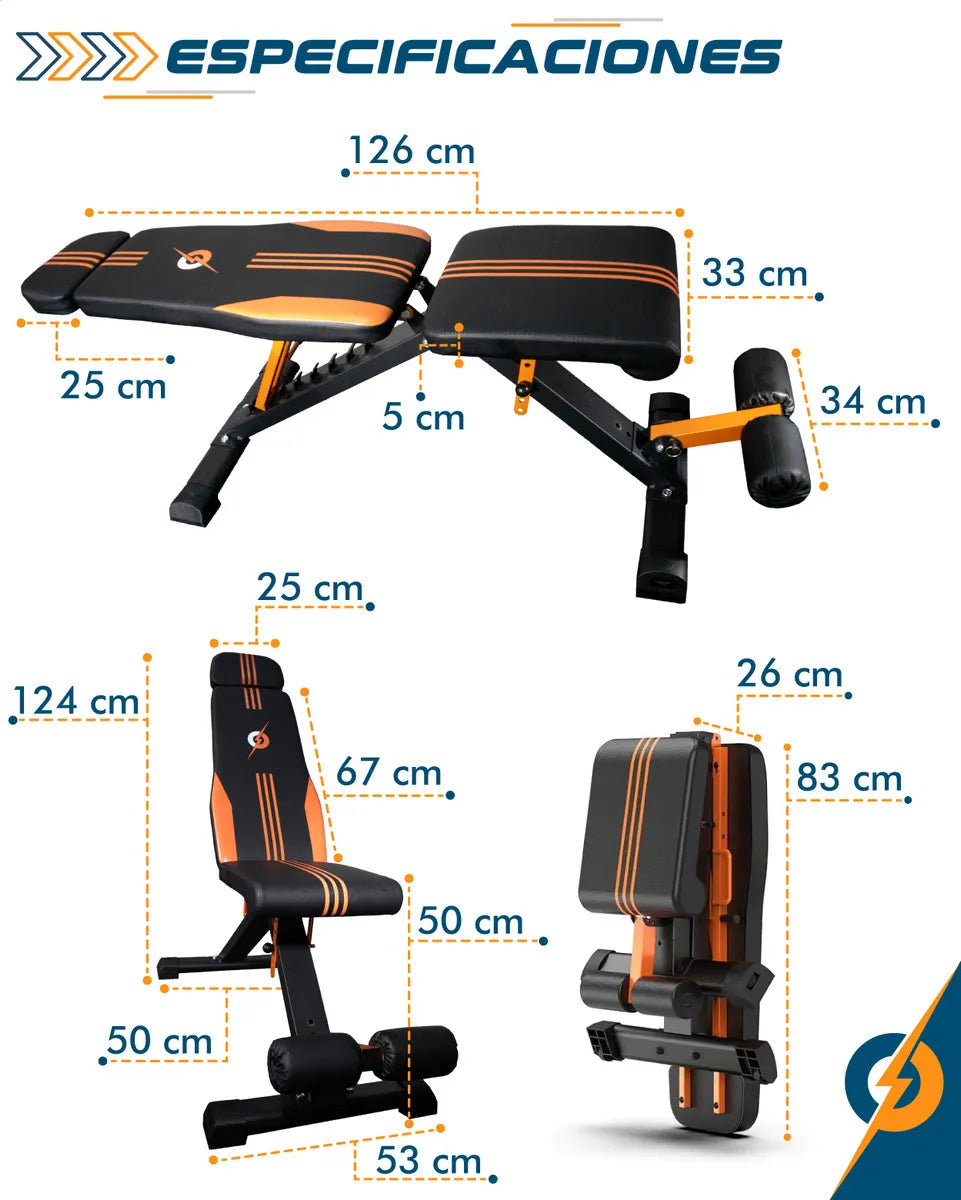 Banco de Pesas Reclinable Profesional — Plegable y Multiposición para Casa
