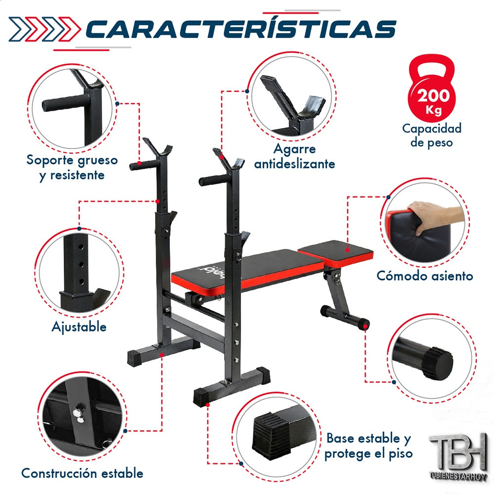 Banco Multifuncional con Rack — Estación de Press de Banca y Sentadilla en Casa