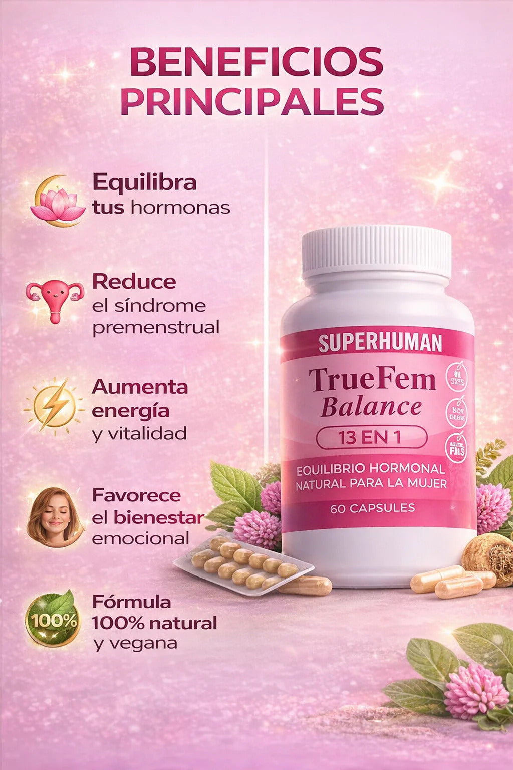True Fem X 60 Capsulas   equilibrio hormonal natural para la mujer