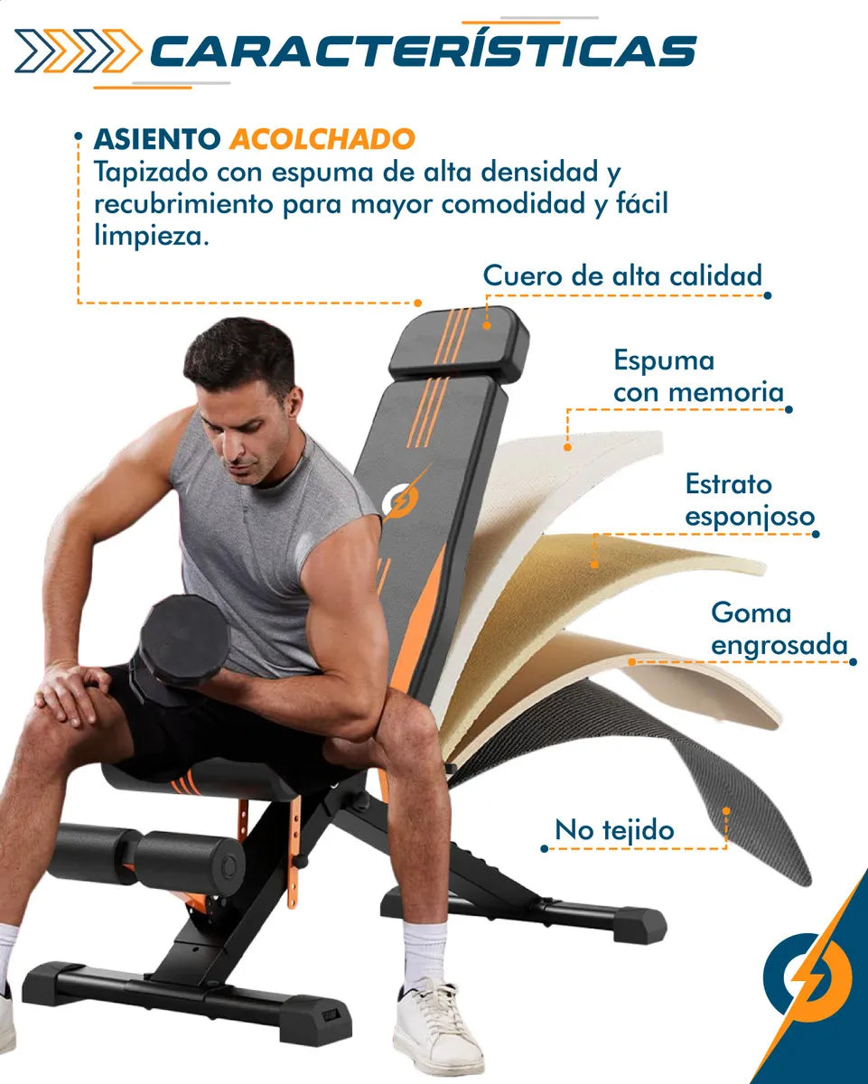 Banco de Pesas Reclinable Profesional — Plegable y Multiposición para Casa