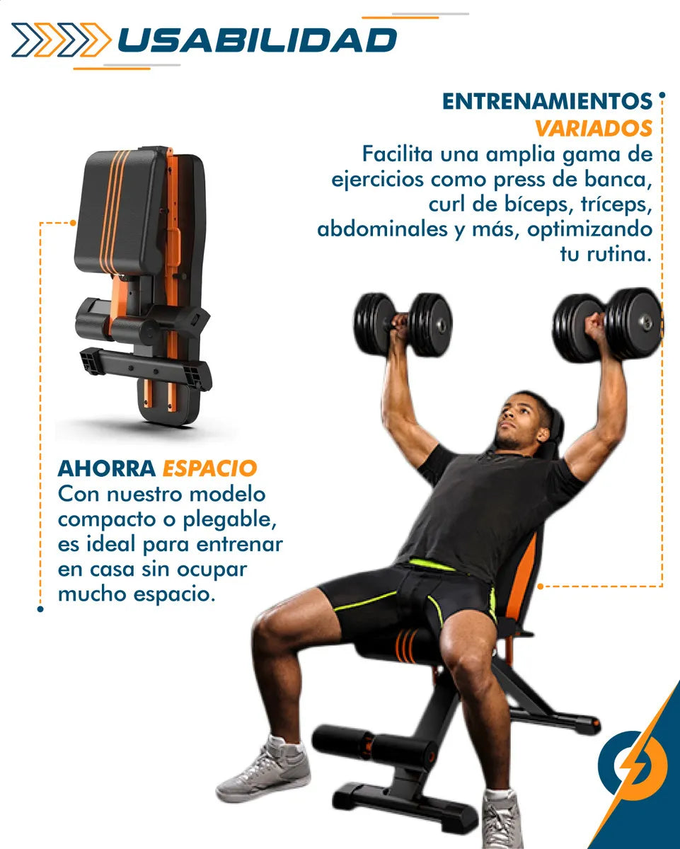 Banco de Pesas Reclinable Profesional — Plegable y Multiposición para Casa