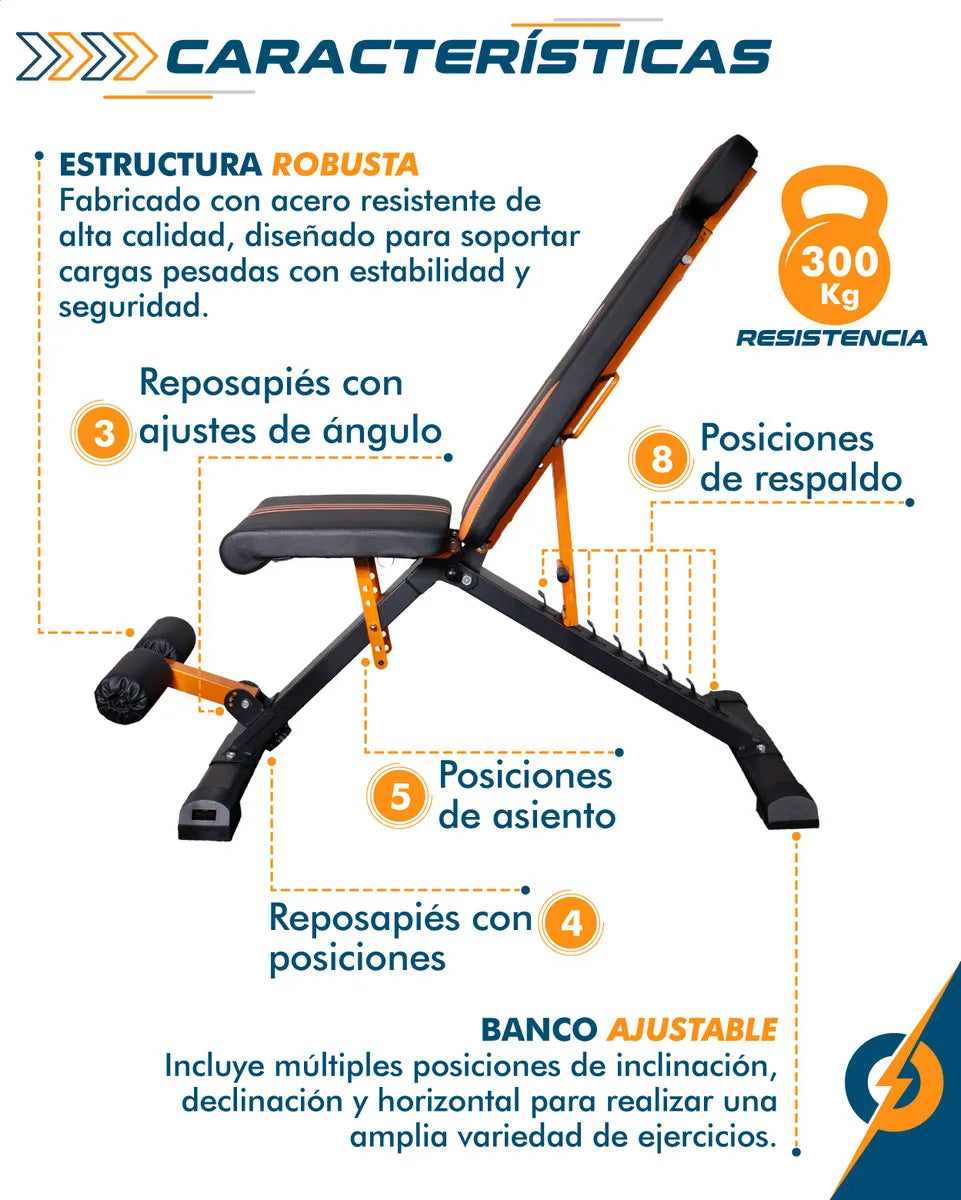 Banco de Pesas Reclinable Profesional — Plegable y Multiposición para Casa