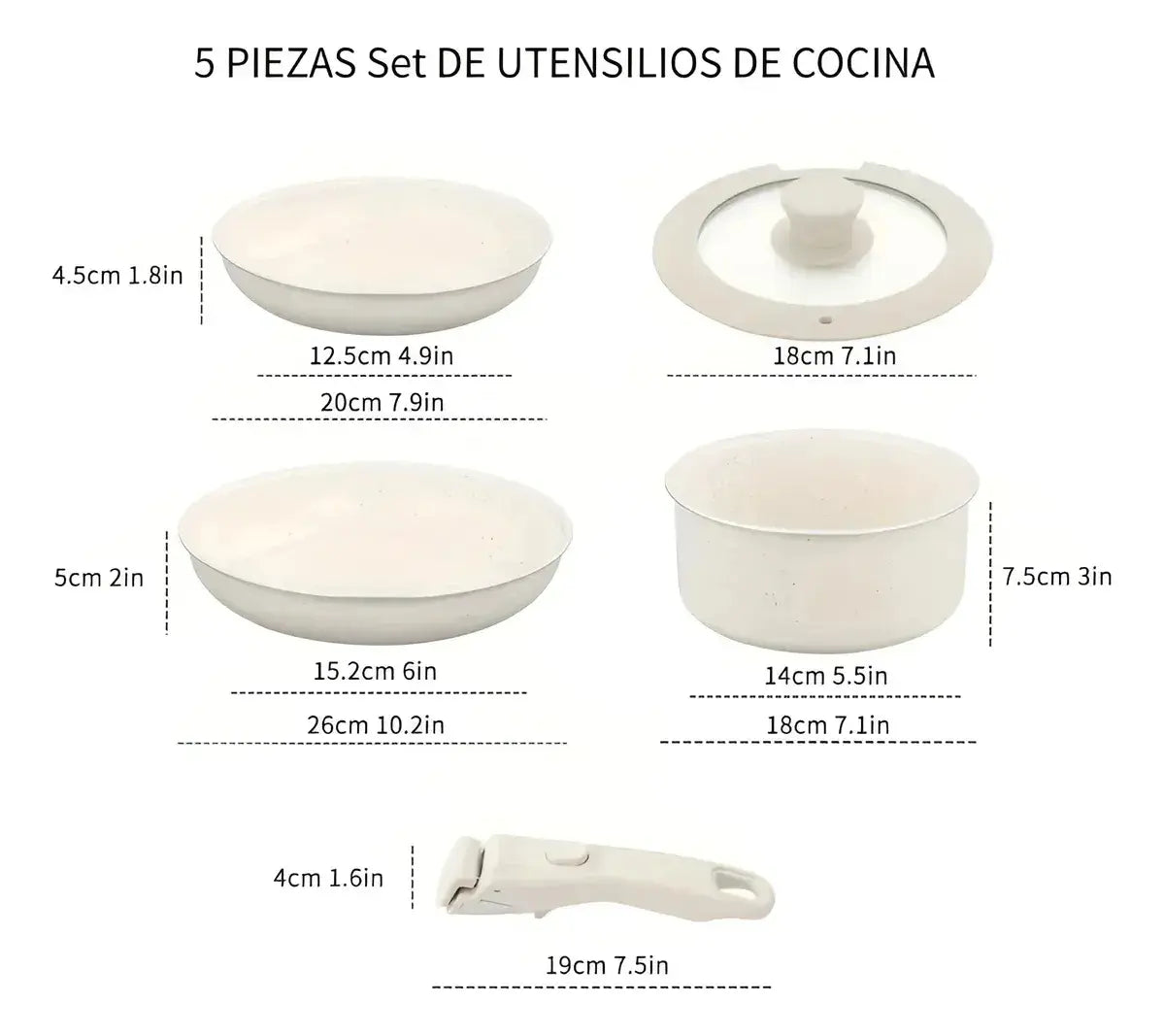 🔥 Juego de Ollas y Sartenes 5 Piezas con Mango Desmontable